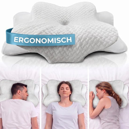 Rustiva® - Oreiller papillon orthopédique contre les douleurs cervicales - Oreiller d'apnée du sommeil - Oreiller de tête ergonomique en mousse à mémoire de forme rafraîchissante - Mousse à mémoire de forme pour dormeurs dorsaux, latéraux et abdominaux -