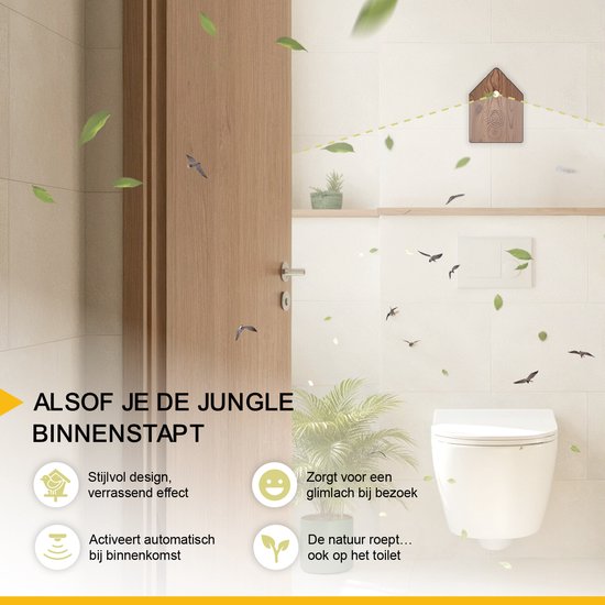 UPLY Maison d'oiseau avec son - Maison d'oiseau avec capteur - 5 sons naturels pour WC - Détecteur de mouvement - Boîte à boutons - Cadeau - Fixation incluse