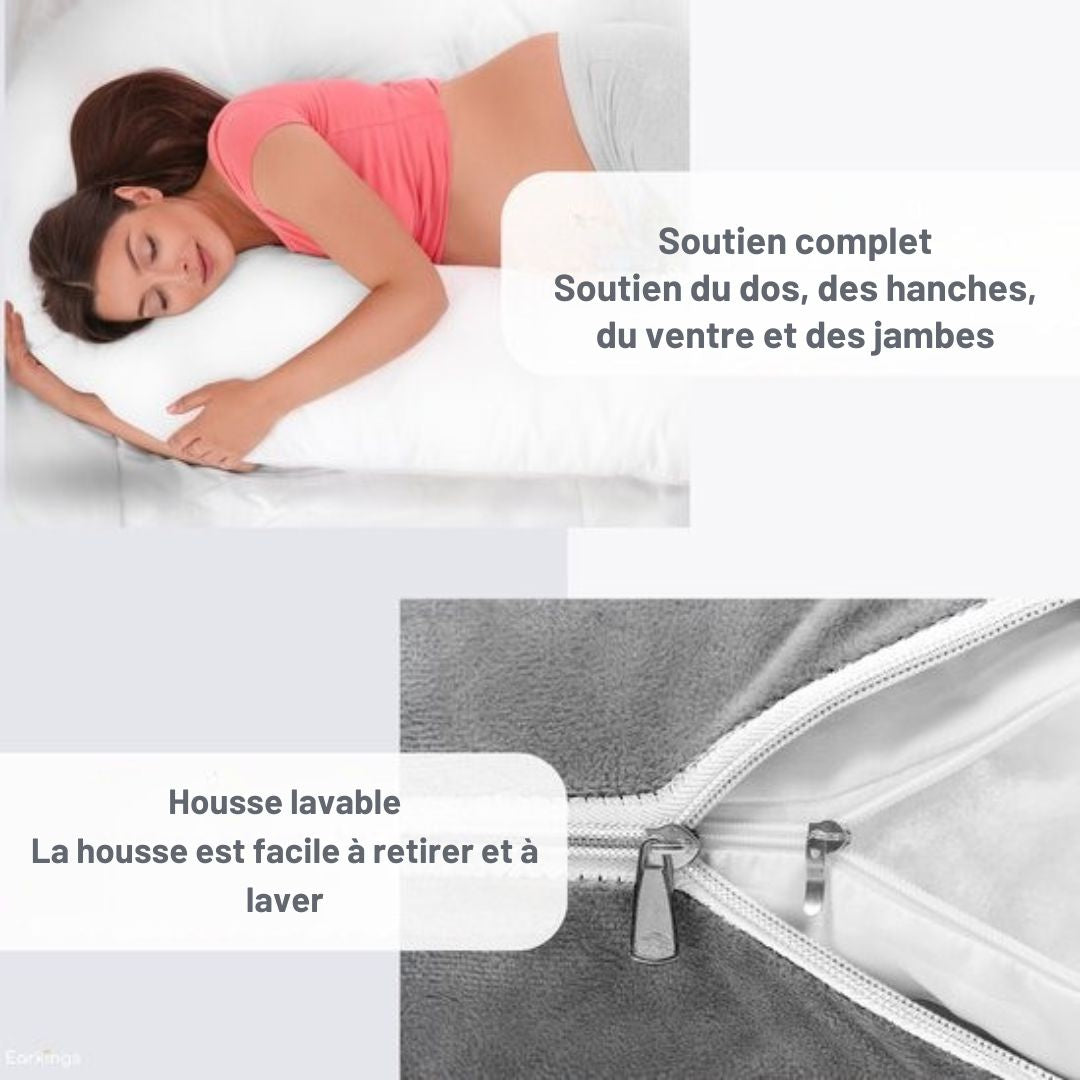 Oreiller de grossesse - Earkings - dormir sur le côté 140x80cm en U avec housse amovible - gris foncé