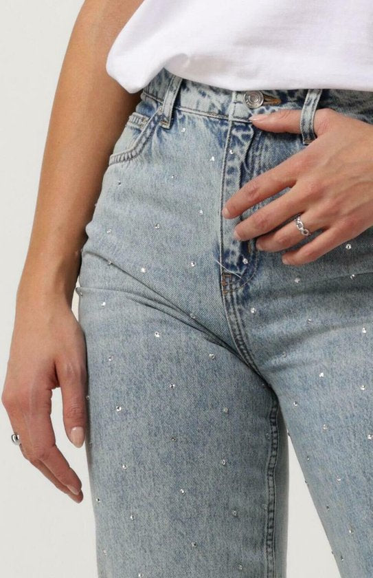 Pantalon en jean droit à taille moyenne Colourful Rebel Jones Rhinestone - S