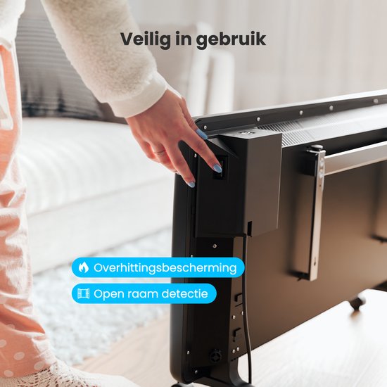 Auronic Convector Heater - 2000W - Chauffage électrique - 3 niveaux - Panneau métallique - Freestanding - Roues - Noir