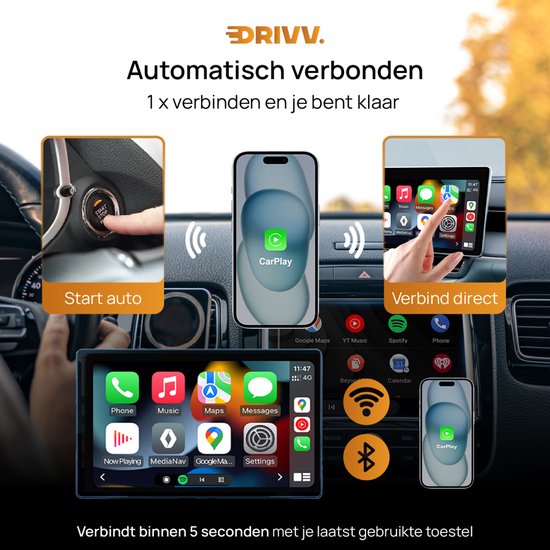 Drivv. Dongle CarPlay 2-en-1 - Connexion USB-C et USB-A - CarPlay sans fil - Noir