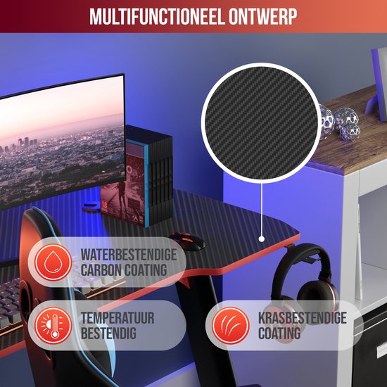 Avalo Gaming Desk - 120x60x75 CM - Pupitre de jeu - Table - Noir