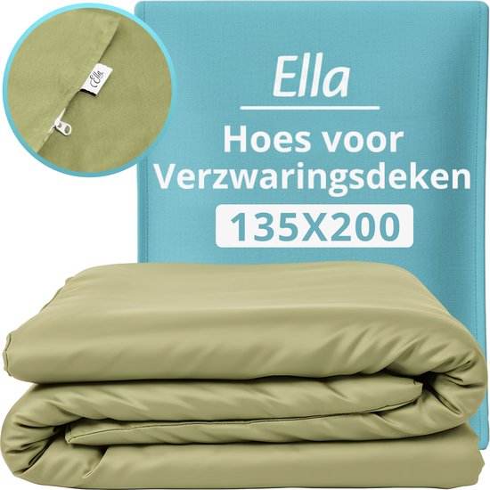 Housse pour la couverture d'aggravation d'Ella 135 x 200 CM - 7 KG & 9 KG - Housse en 100% coton biologique - Vert olive clair