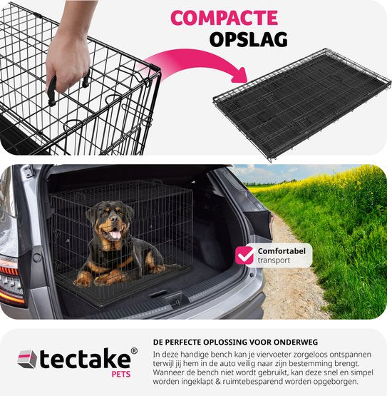tectake® Dog Cage - Dog Fence Box - Dog Kennel - Boîte à chien pliable - Boîte de transport stable pour chiens et chiots - Pour le coffre, la voiture, le camping et la maison - 121.5 x 75.5 x 80.5 cm