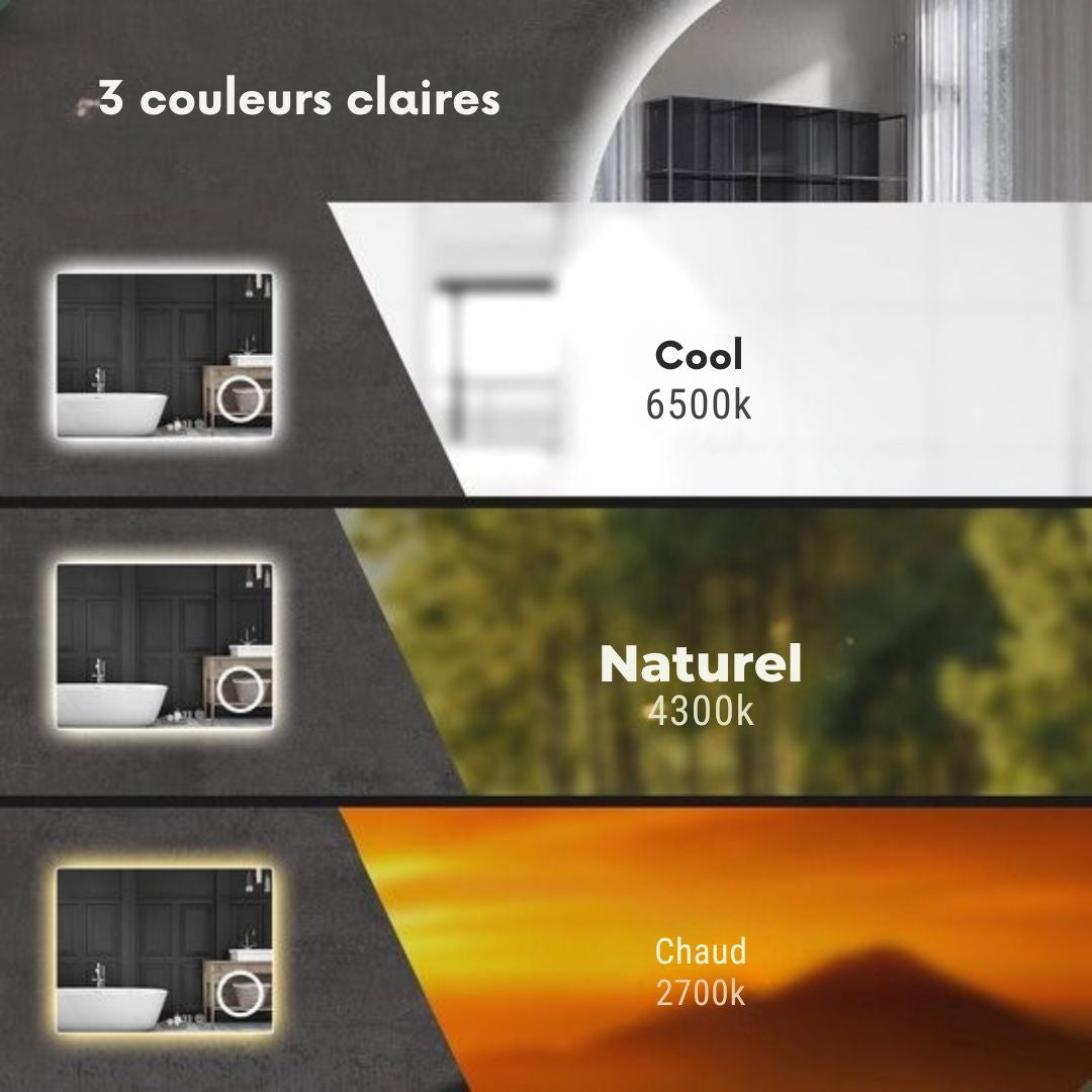 Miroir de salle de bain - Mirlux - avec éclairage LED et chauffage - ovale - anti-condensation - 90x50CM - noir