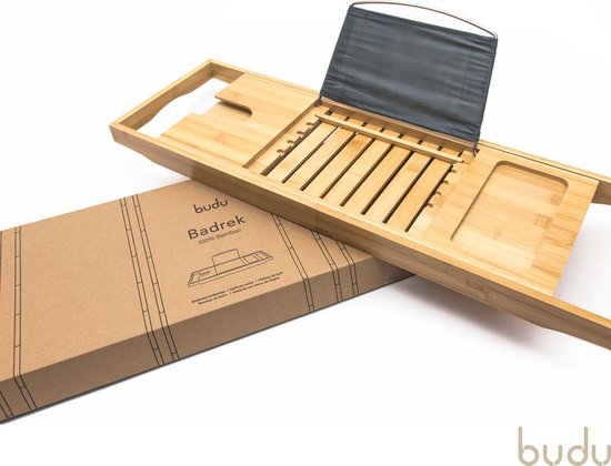 Budu Bath Board Bamboo - Planche de bain - Support de bain réglable - Planche de bain en bois - Support de bain - Planche de bain en bois - 70-105 cm