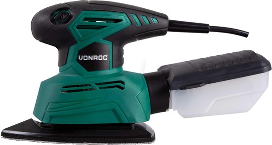 VONROC Multi ponceuse - Ponceuse à palettes - 130W - Avec bac de récupération des poussières et 6 pièces de papier de verre