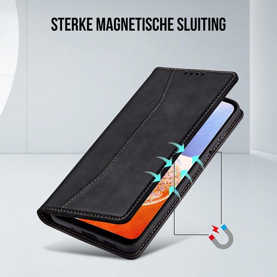 Podec Case with Card Holder suitable for Samsung Galaxy A14 Black Phone Case - Anti-Shock Bookcase Cover with 1x Screen Protector