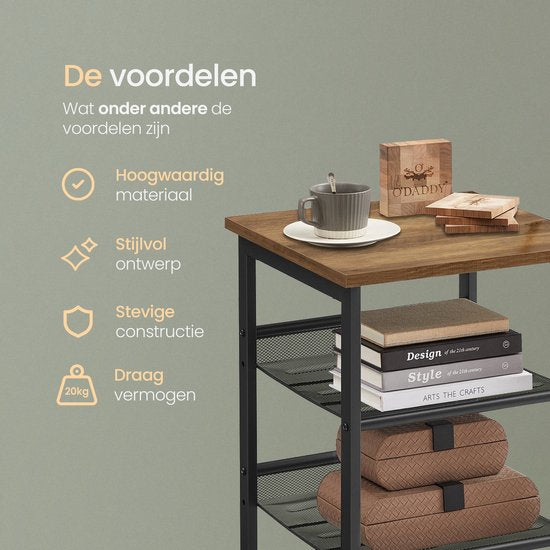 O'DADDY® Side Table Square - Tables d'appoint - Table de chevet - Table d'appoint - Petite table banc - Tables basses - Table pour ordinateur portable - Table basse industrielle - Table - Tablettes à grille réglable - 40x40x55 cm - Vintage Brown/Black