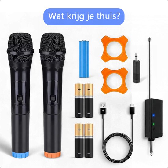 Tech Essentials Microphone sans fil - 2 pièces - Récepteur USB-C - Karaoké - ASMR - Studio - Convient à la boîte de fête - Jack 3,5-6,3 mm