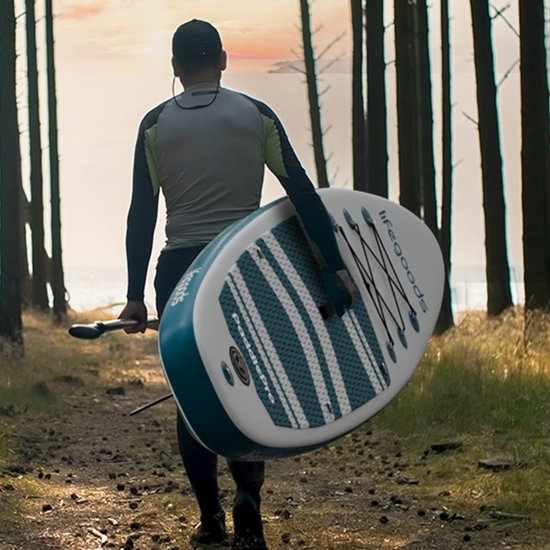 LifeGoods PaddlePro SUP Board - avec siège - Planche à pagaie gonflable - Ensemble complet - Max. 135KG - 320x81cm - Blanc/Aqua profond