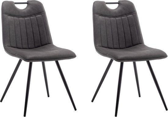 Furnihaus Chaise de salle à manger Leon Microfibre Anthracite Lot de 2