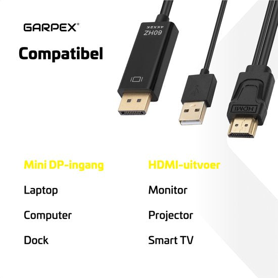 Garpex® Câble HDMI vers DisplayPort - 4K Ultra HD 60Hz - 1,8 mètre