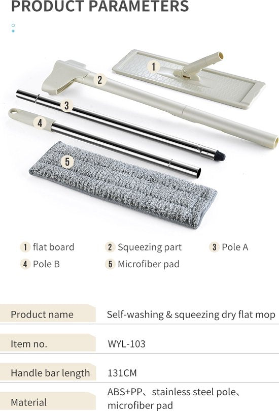 Fuegobird - Ensemble vadrouille et seau pliable - Seau pliable multi-usages - Avec kit d'essorage - Mains libres - Livré avec 4 vadrouilles lavables en microfibre - Humide et sec - Seau pliable - DWEIL