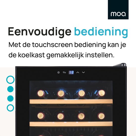 MOA Cave à vin pour 24 bouteilles - Refroidisseur à vin autonome avec 1 zone de température - Refroidisseur à vin - Réglable entre 12°C et 18°C - Intégré - Noir