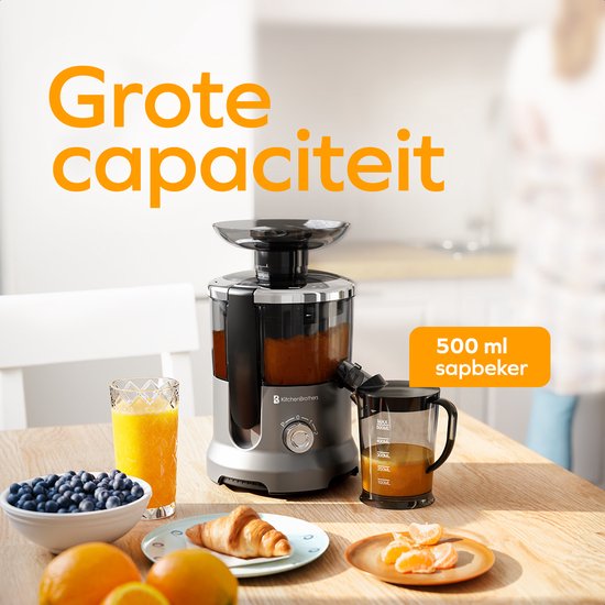 KitchenBrothers Extracteur de jus - Pour légumes et fruits - Extracteur de jus - Avec récipient à pulpe - 500ml - 600W - Argent/Gris