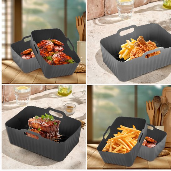 Plateaux en silicone pour friteuse - 2 pièces - Friteuse à air chaud - Accessoires - Papier sulfurisé - Convient à XXL Philips, Ninja, Inventum - Panier - Matériau sûr - Luft