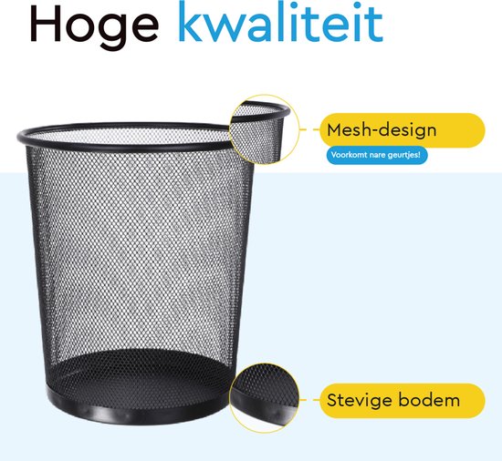 BRASQ 2x Paper Bin Round - Black - 12 Liter - Trash can - Garbage can - Waste bin - Paper basket - Metal - Set of 2