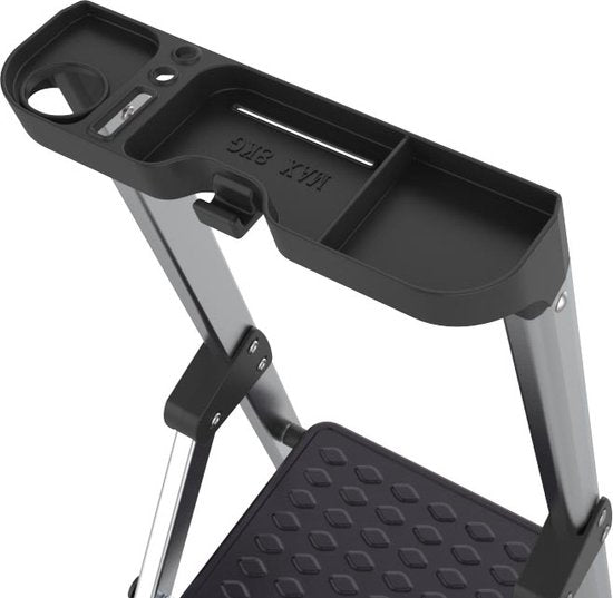 BRASQ Échelle ménagère 6 marches argent - Échelle de cuisine pliable en aluminium pour usage privé et professionnel - Échelle d'escalier - Antidérapant