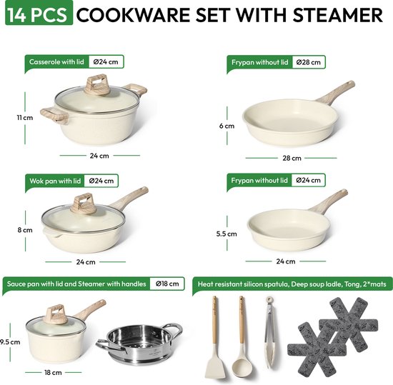 JUST PERFECTO 10 Piece Induction Pans Set With Lid - Granite Frying Pan Nonstick Pans Set - Non Toxic Ceramic Non Stick Frying Pans - Pans Compatible With All Cookers