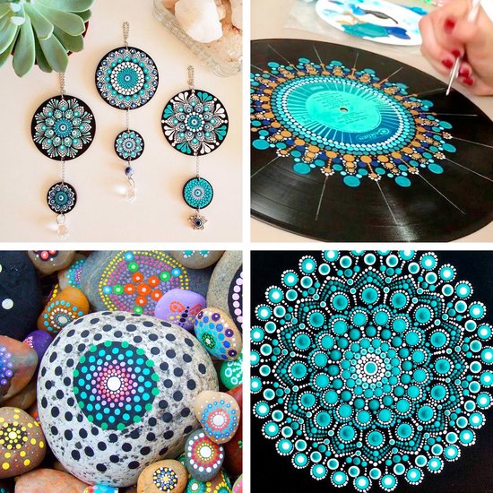 Happy Painter Mandala Dotting Tools - Nail Art Brushes - Starter kit 16-piece - Dot Painting - Craft kit - Nailart - Templates for Adults