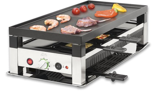 Solis Raclette & Pizza Grill - Set à raclette pour 8 personnes - Raclette Gourmet Set - Gril de table avec 4 fonctions différentes