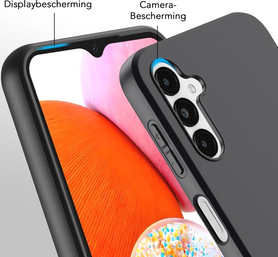 Podec Case Suitable for Samsung Galaxy A14 Black Phone Case - Anti-Shock Case Cover with 1x Screen Protector