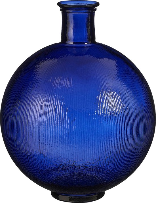 Mica Decorations Vase bouteille Firenza - H42 x Ø34 cm - Verre recyclé - Bleu foncé