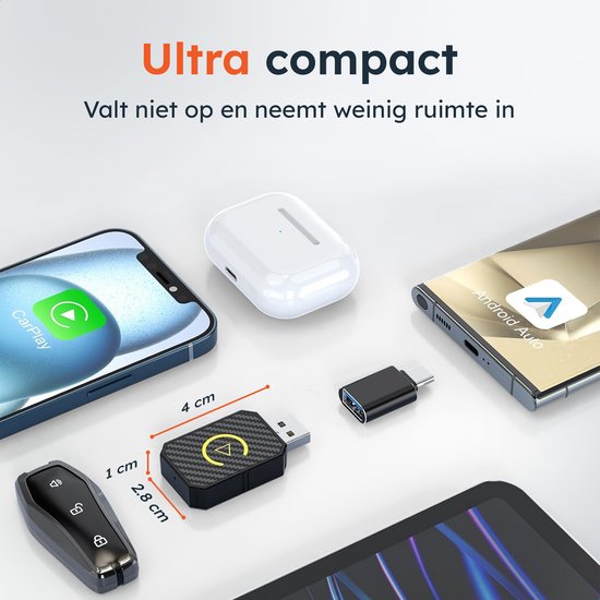 Dongle sans fil CarPlay & android - PRO mini - Apple - Android - Voiture - Bluetooth - Sans fil - Récepteur sans fil - AirPlay - Compact - incl USB-C - Skoov