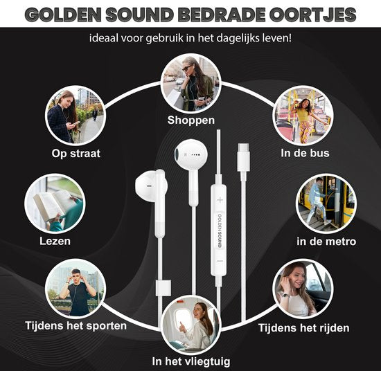 Écouteurs filaires Golden Sound - Écouteurs avec fil et microphone - Connexion USB-C