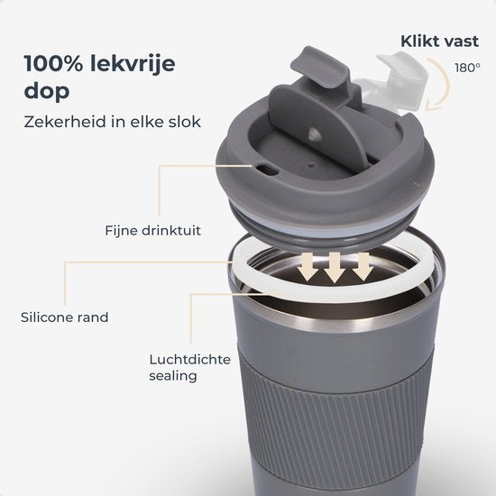 Castagnola Thermos Cup - Coffee Mug To Go - Travel Mug for Coffee and Tea - Tea Mug - 380 ML - stainless steel - Grey