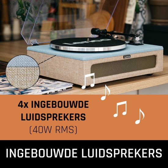 Lenco Record Player avec Bluetooth - Quatre haut-parleurs intégrés 40W RMS - LS-440BUBG - Bleu Gris