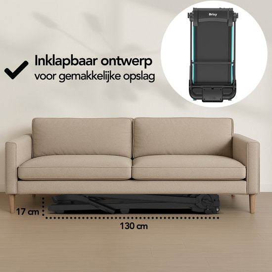 Brixy Treadmill - Pliable - Tapis de marche - 12 programmes - Support pour tablette - Fonction d'inclinaison - Tapis de course - 1-12km/h