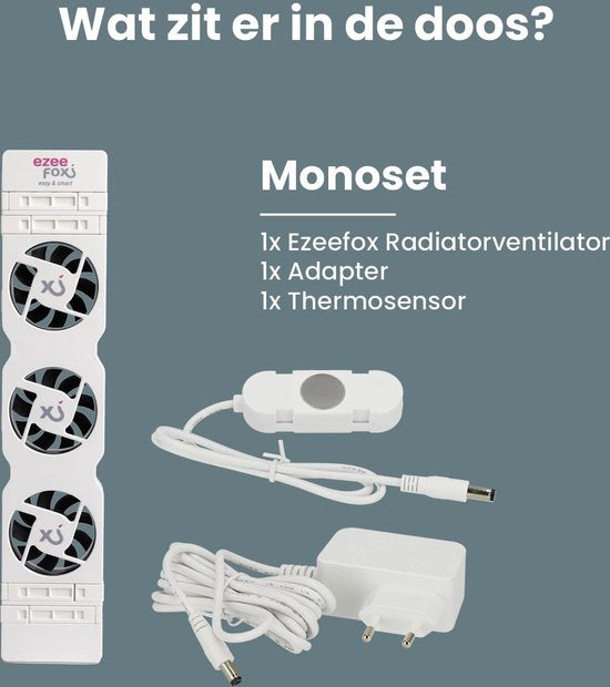 Ezeefox Radiator Fan with 3 Fans and Thermosensor - Monoset - Universal - Energy efficient - Very Quiet - Radiator Fan - White