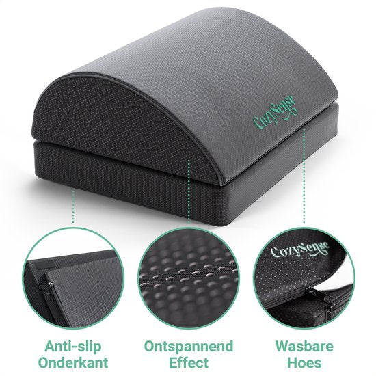 CozySense® Footrest Desk - Tabouret ergonomique - Convient à la maison ou au bureau - Coussin pour les pieds - 2 hauteurs réglables - Antidérapant - Housse avec fonction de massage - Lavable - Noir