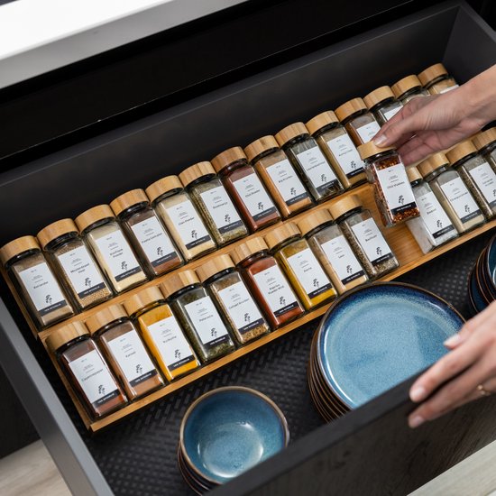 Organess Spice Rack Drawer - 4 Layer - For 28 Spice Jars - Bamboo - Spice Organiser - Kitchen Drawer Organiser