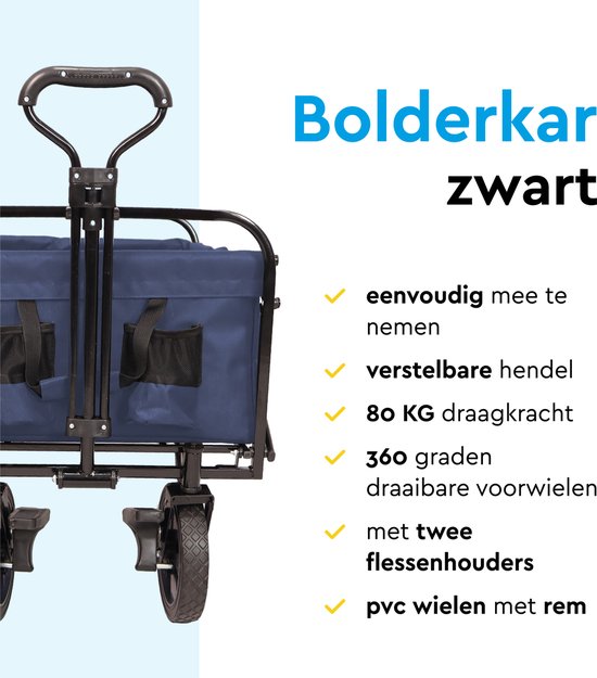 BRASQ Chariot pliable - 100 litres - Capacité 80 KG - Roues pivotantes avec frein - 90x51x100 CM - Poignée réglable - Chariot pliable - Compact - Bleu