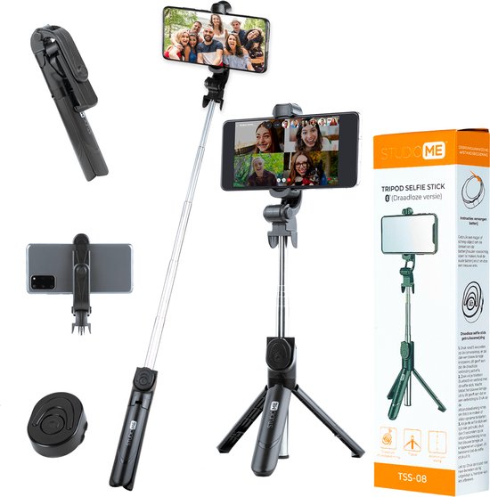 Studio ME 3 in 1 Selfie Stick Tripod - Selfie Stick Universel - Photo et Vidéo - Télécommande Bluetooth - Support pour téléphone - Trépied pour téléphone