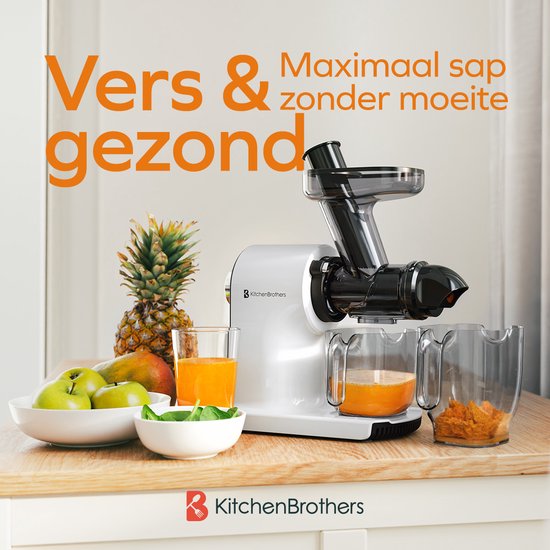 KitchenBrothers Slowjuicer - Compact - Presse-agrumes - Presse-légumes et fruits - 45 mm - 500 ml - Blanc