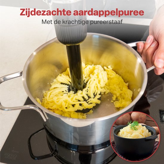 Pied mixeur - AoraKitchen - Set de 6 Piece - 1000W - Turbo - Mousseur à lait - Hachoir - Verre doseur - Fouet