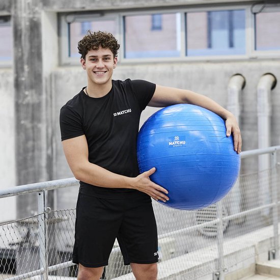 Matchu Sports - Ballon de fitness - Ballon de Pilates - Anti Burst - Ballon de grossesse - Ballon de gym - Ballon pour s'asseoir - Pompe incluse - Ø 75cm - Bleu - 300 KG chargeable