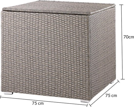 Boîte à coussins en polyrotin, Casaria, 318 L avec couvercle, 75x75x70cm, Geige