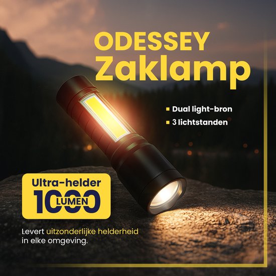 ODESSEY Lampe de poche LED rechargeable - 4-Pack - COB Lighting - avec dragonne - Lampe de poche militaire - Lampes de poche - Enfant - Noir