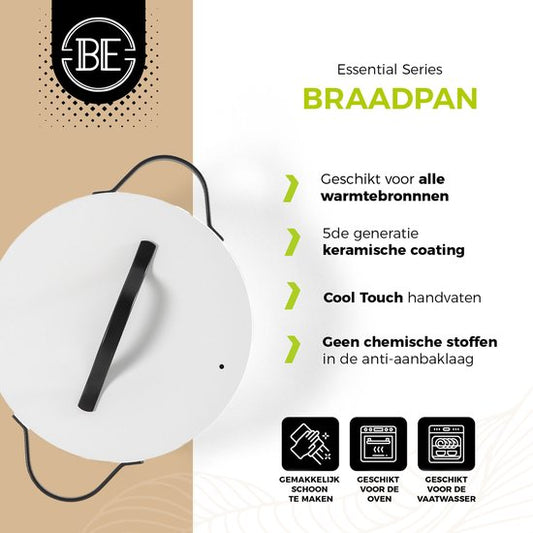 BE Living Essential Casserole avec couvercle - Ø 24 cm - Ragoût - Faitout - Casserole - Céramique - Sans PFAS - Induction - Blanc