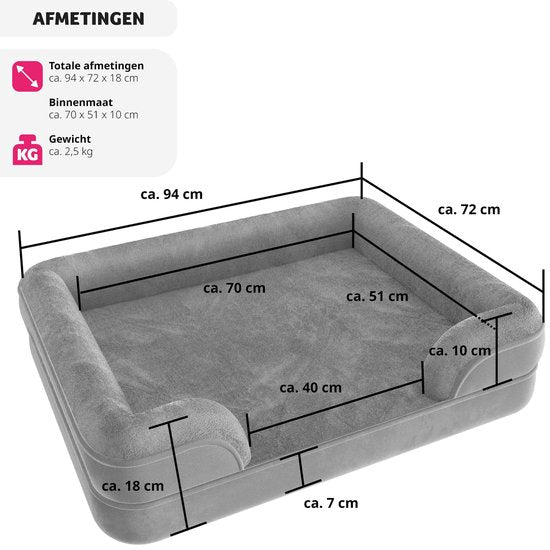 tectake® dog bed - coussin pour chiens de grande et moyenne taille - moelleux et lavable - panier pour chien avec mousse à mémoire de forme - box pour chien - chaise longue pour chien - panier pour chien - coussin pour chien L (91 x 68 x 18 cm)