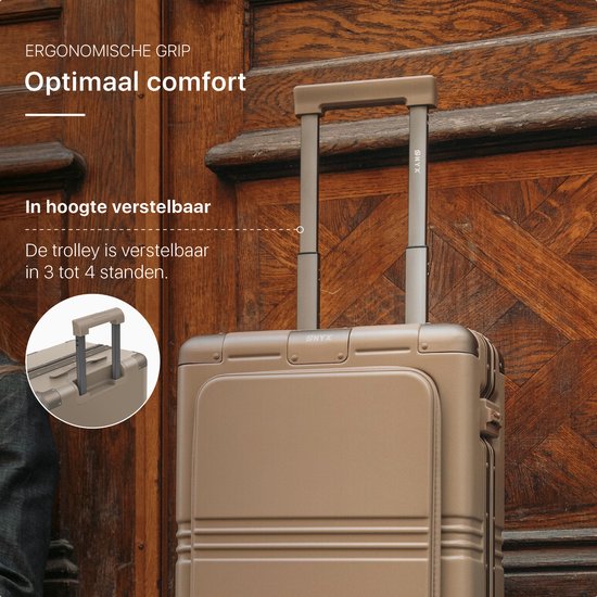 ONYX Hybrid Pro Hand Luggage Suitcase with Front Pocket 38 Litres - Recycled Polycarbonate and Zipperless Design - Travel Suitcase with TSA Lock and Spinner Wheels - Lightweight Trolley with Laptop Compartment - Desert Clay