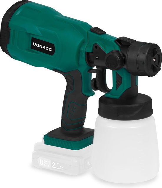 VONROC Accu pulvérisateur de peinture - VPower 20V - Sans batterie ni chargeur - Capacité 800 ml - Accessoires inclus