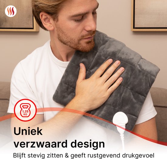 Seranova Coussin chauffant électrique pondéré pour le dos, les pieds, la nuque, les épaules, l'abdomen - Coussin chauffant - Coussin chauffant - Machine à laver - 60x30cm - Gris