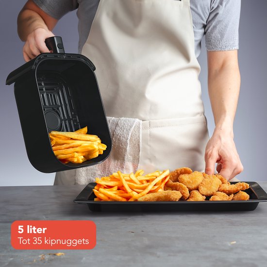 KitchenBrothers Airfryer XL - 5L - 1500W - Friteuse à air chaud - 60ºC à 200ºC - Petit design - Extra silencieux - 6 Programmes de cuisson - Noir